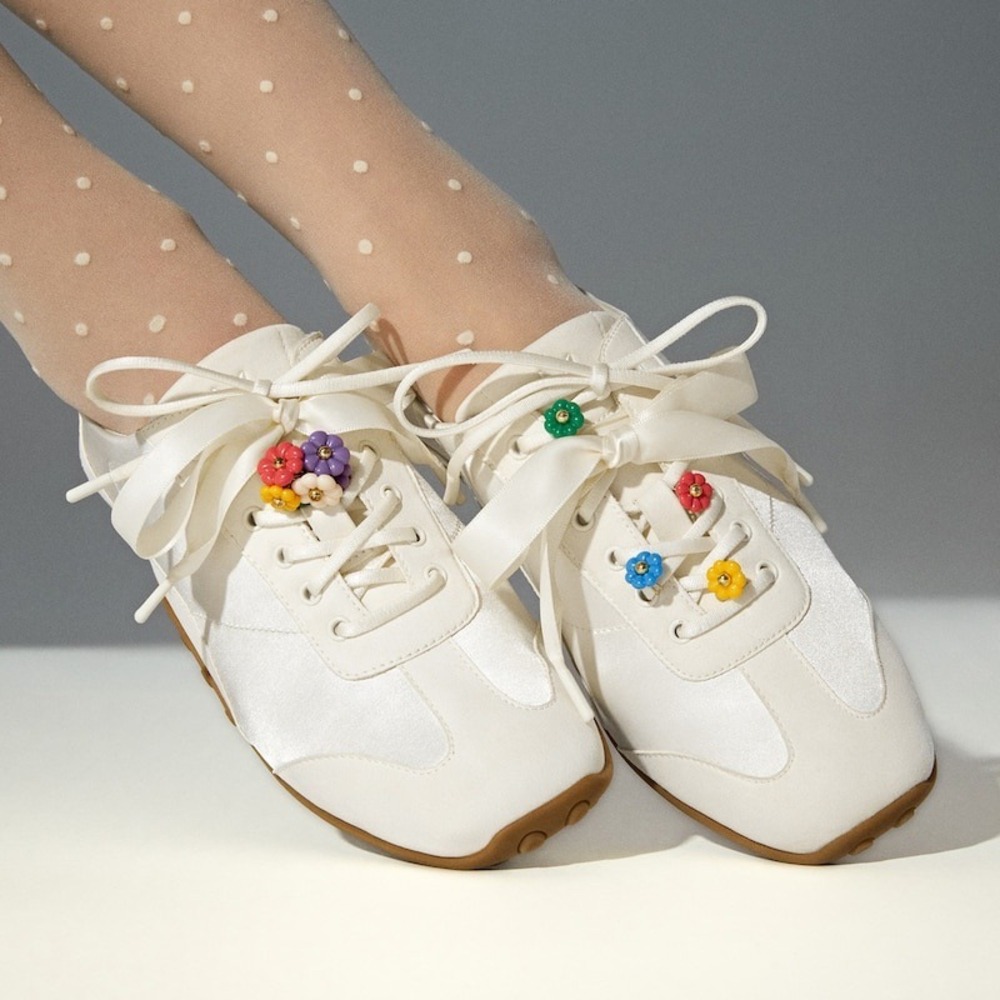 VIVAIA Ivory Gold Satin Lace-Up Ballet Sneakers Women's EU 37.5 / US 7 NIB